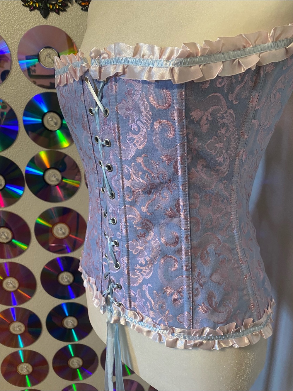 lavender pink floral Lace-Up Corset